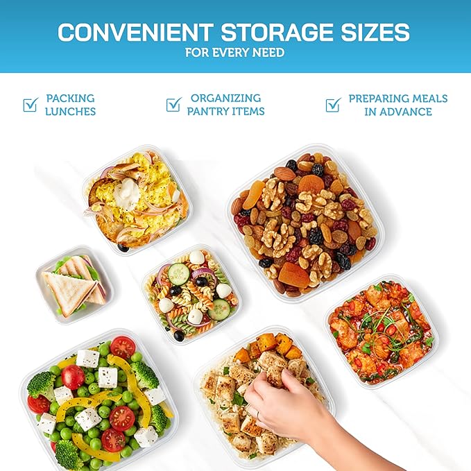 7 Piece Food Storage Container Set with Airtight Lids & BPA-Free Plastic, Stackable Rectangular Nesting Boxes for Meal Prep - Microwave & Dishwasher Safe - Turquoise Blue - 2.5 Pounds