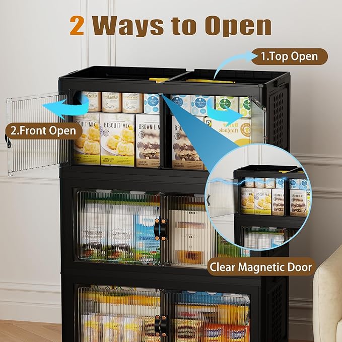 SAILUN 145Gal/579Qt Stackable Storage Bins Folding Collapsible Storage Bins with Lid, Closet Organizers and Storage Box with Door Black 33.5" W x 19" D x 53" H