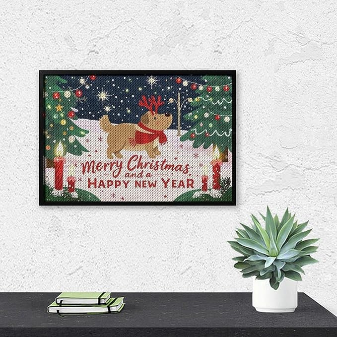 AIVKIEJK Diamond Painting Kits for Adults - Merry Christmas and Happy New Year Red Antlers & Scarf Painting DIY 5D Full Drill Diamond Dots Paintings with Diamonds Gem Art and Crafts Home Decor 8"x12"