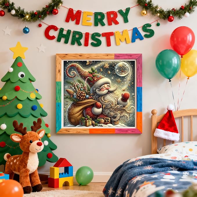 Christmas Santa Claus Diamond Art Painting Kits for Adults, Winter Diamond Painting Kits for Adults Beginners, 5D DIY Full Drill Diamond Dot Gem Art Kits for Adult, Home Wall Decor 13.7x13.7 In