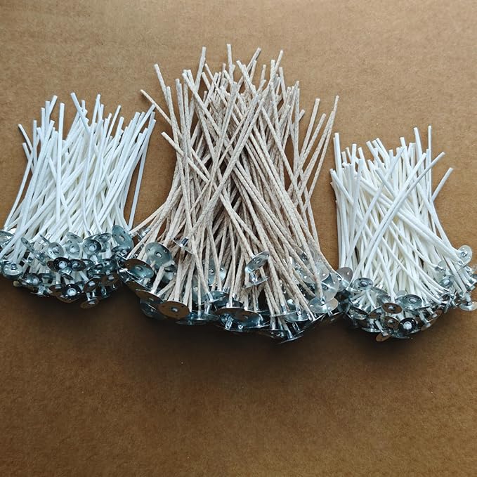 200Pcs 4 Inch Candle Wick 100Pcs 6 Inch Cotton Candle Wicks, 300Pc Wick Stickers 20 Pcs Candle Wick Holders, Wick Clips,Wicks for Candlemaking,Candle Making Supplies
