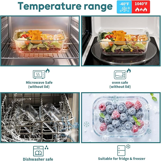 GENICOOK Airtight Glass Meal Prep Containers 15-Pack with Locking Lids – Leak-Proof Food Storage Containers Set, BPA-Free Borosilicate Glass, Microwave, Oven, Freezer & Dishwasher Safe