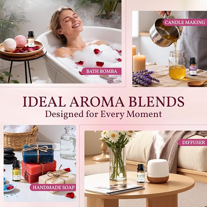 SLASHOME Floral Essential Oils Set - 8×10ml, Essential Oils for Home Diffusers, Candle Making & Soap Scents, Spa Gift Box with Rose, Jasmine, Gardenia & More,Ideal Gift Box