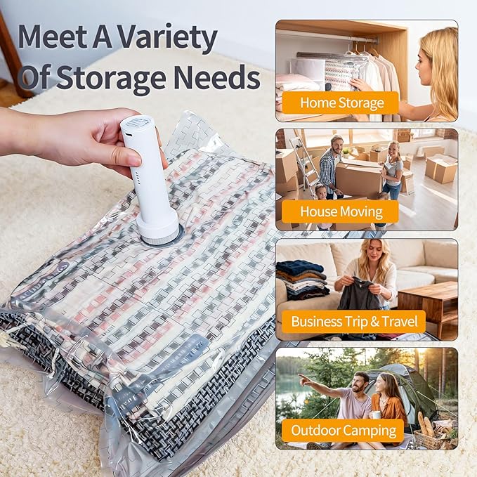 Vacuum Storage Bags for Travel, Vacuum Seal Bags for Clothing with Portable Electric Pump, Space Saver Bags in Multiple Carry-On Sizes, Perfect for Luggage and Suitcases (15 Pack Travel Size)