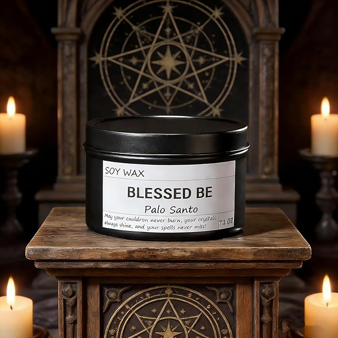 Chloefu LAN Obsidian Crystal Blessed Be Energy Candle, Good Aura Health Protection, Magical Palo Santo Jar Candle, Witchy Home Ambiance, Witch Spell Ritual Candle for Spiritual Cleansing