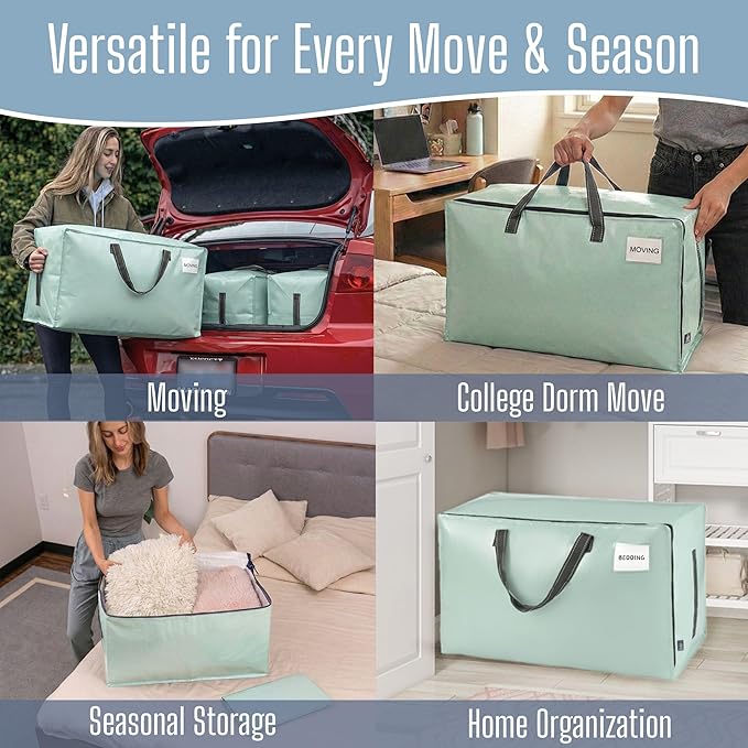 VENO 6 Pack Extra Large Heavy Duty Moving Bags with Wide Opening & Reinforced Handles, Reusable Storage Tote Bags with Strong Zippers for Clothes, College Dorm Essentials & Moving Supplies