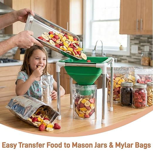 Extra Large Food Grade Silicone Collapsible Funnel and Stand, Fit Harvest Right Freeze Dryer,15" Wide, Fits All Size Dryer Trays, Easy Transfer Food to Mason Jars & Mylar Bags,Freeze Dryer Accessories