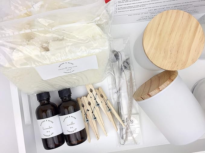 Minimal & Modern DIY Coconut Wax Blend Candlemaking Kit by Banter & Bliss Candle Co. - Makes Four 7 oz. Candles - Make More Kit (32 pieces)