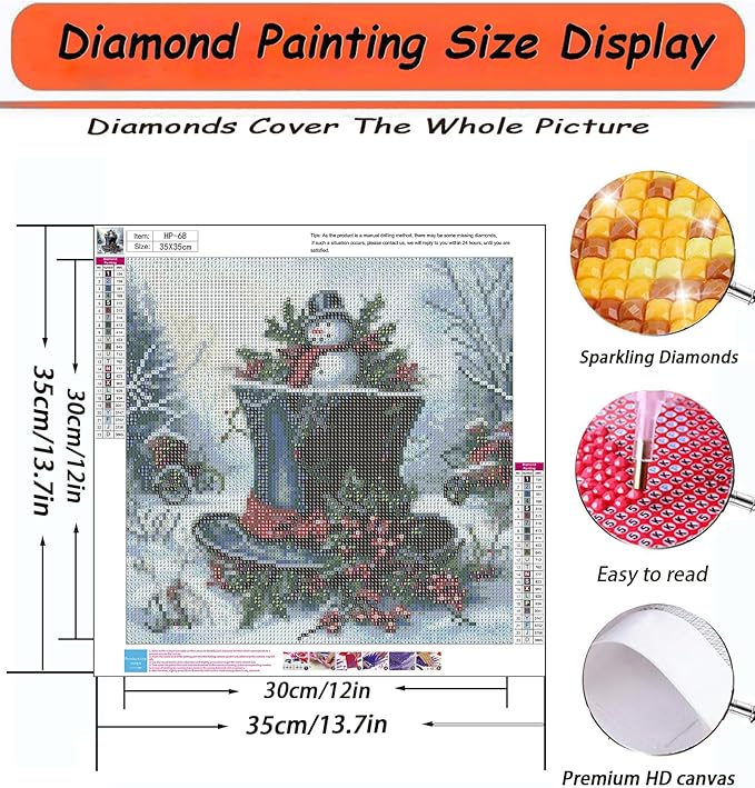 APTDYIGL 5D Christmas Snowman Diamond Painting Kits for Adults Beginner,DIY Xmas Hat Diamond Art Kits for Adults,Round Full Drill Diamond Dots with Gem Art Kits,Home Wall Decor 13.7X13.7inch