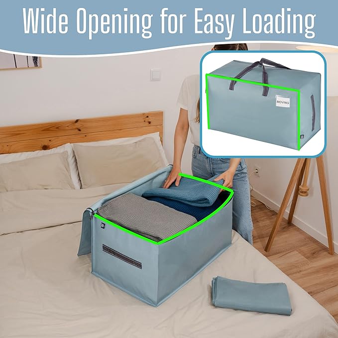 VENO 6 Pack Extra Large Heavy Duty Moving Bags with Wide Opening & Reinforced Handles, Reusable Storage Tote Bags with Strong Zippers for Clothes, College Dorm Essentials & Moving Supplies