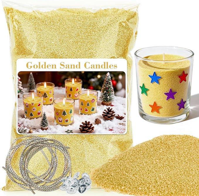 Sukh Gold Snow Pearled-Candles with Wicks - DIY Candle Sand,Sand Wax with Wicks,Wax,Refillable for Making,Weddings,Partie (Gold)