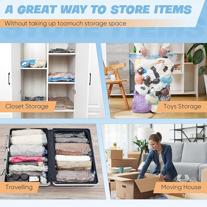 Saker Vacuum Storage Bags with Electric Pump, Space Bags Vacuum Storage Bags, 20 Pack (4 Jumbo,4 Large,6 Medium,6 Small) for Clothes, Bedding, Travel