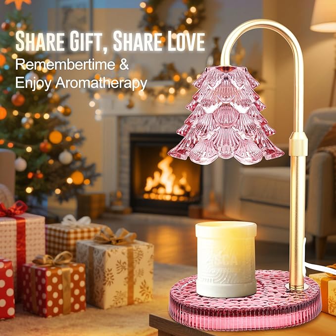 Christmas Tree Shape Candle Warmer Lamp with Timer Dimmable Adjustable Height Wax Warmer Lamp for Jar Candles With 2 Bulbs, Birthday Gifts for Women Mom, House Warming Gifts New Home Deco - Wine red
