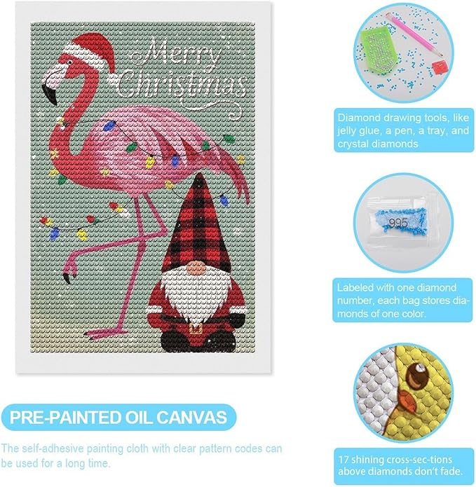 AIVKIEJK Diamond Painting Kits for Adults - Festive Flamingo Christmas Santa Hat Painting DIY 5D Full Drill Diamond Dots Paintings with Diamonds Gem Art and Crafts Home Decor 8"x12"