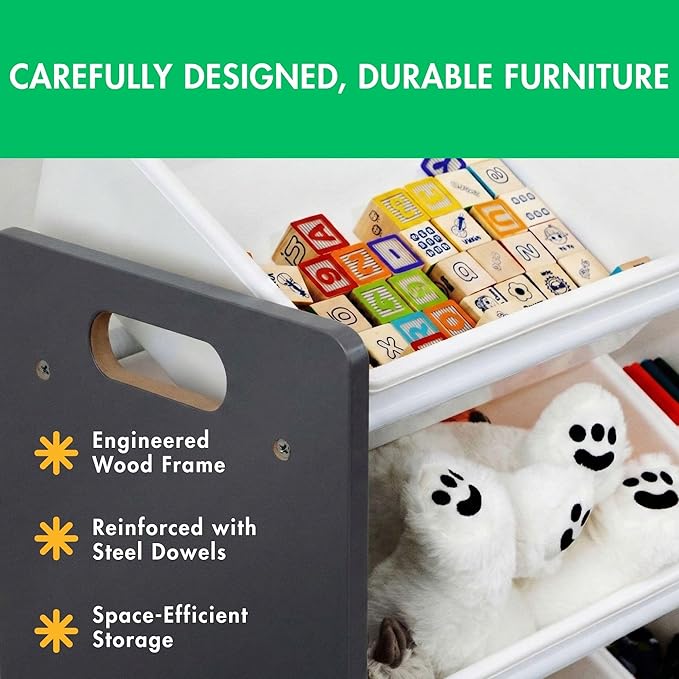 Humble Crew Toy Storage Organizer with 16 Removable Storage Bins for Kids Playroom, 4-Tier Toddler Toy Organization and Storage, Dark Grey/White