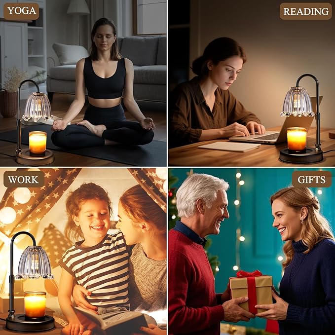 Candle Warmer Lamp with Timer Dimmer, Adjustable Height Candle Wax Warmer Warming Lamp with 2x50W Bulbs for Scented Candles for Housewarming Bedroom Home Decor Mom Women