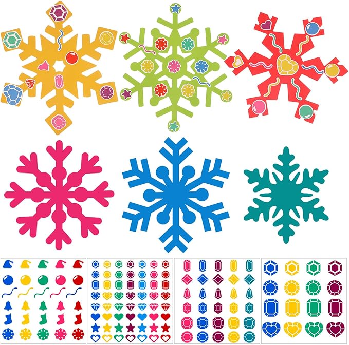 Zonon 24 Pieces Holiday Snowflake Craft Kit Winter DIY Hanging Craft Ornaments Snowflake Kit for Christmas Tree Home Activity Decorations(Bright Colors)