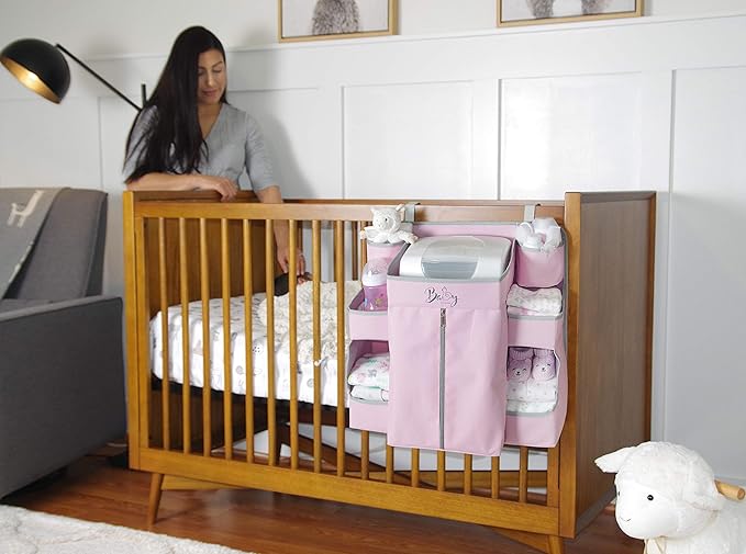 Premium Nursery Organizer for Baby Essentials | Hang on Crib, Changing Table, Playard or Furniture (Pink)