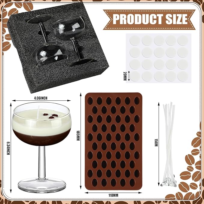 2 Set DIY Espresso Martini Candle Making Gifts Supplies Kit Candle Making Kit for Adults Women Martini Glasses Birthday Party Gifts Coffee Lovers Scented Aesthetic Home Decoration No Candles (Rounded)