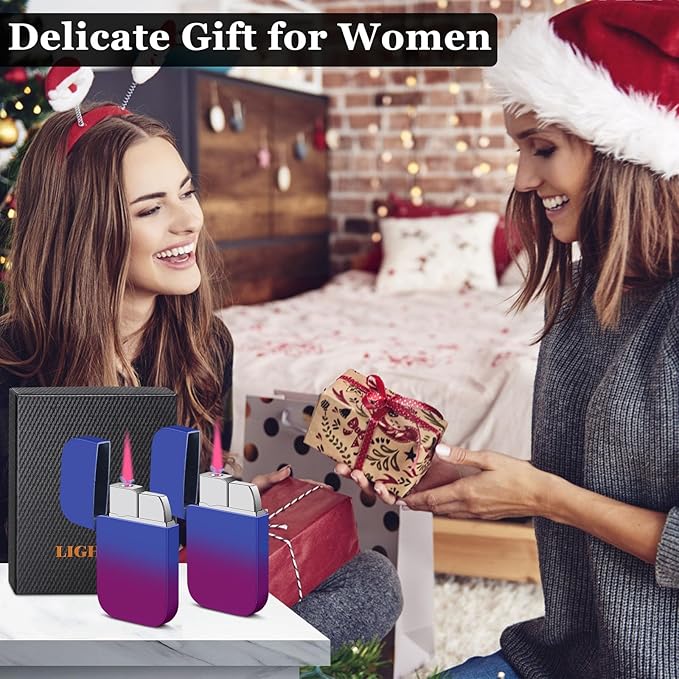 Pink Flame Torch Lighter, Cute Lighter, Refillable Butane Lighter,Windproof Torch Lighter for Outdoor Camping BBQ,Nice Gift for Girls,Women on Birthday,Anniversary(Red Blue,Without Butane)