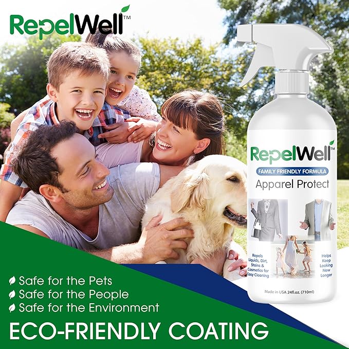 RepelWell Apparel Protect (24oz) Stain & Water Repellent Spray – Non-Toxic, Eco-Friendly, Pet-Safe Sprays for Clothing & More