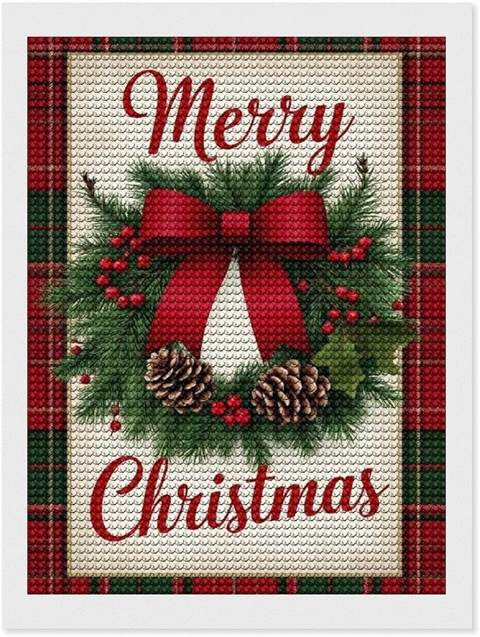 AIVKIEJK Diamond Painting Kits for Adults - Merry Christmas Red Bow & Pine Cones Painting DIY 5D Full Drill Diamond Dots Paintings with Diamonds Gem Art and Crafts Home Decor 12"x16"
