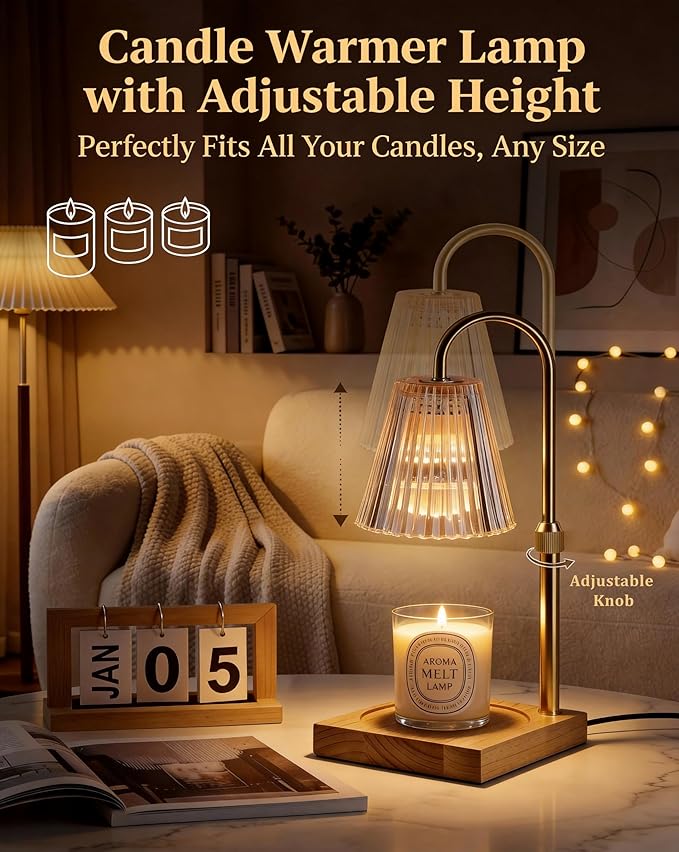 Dimmable Candle Warmer Lamp with Timer Electric Decor Candle Warmer for House Warming Candle Light for Jar Candles Wax Melt Warmer Presents for Women Mom Birthday Festival (Gold)