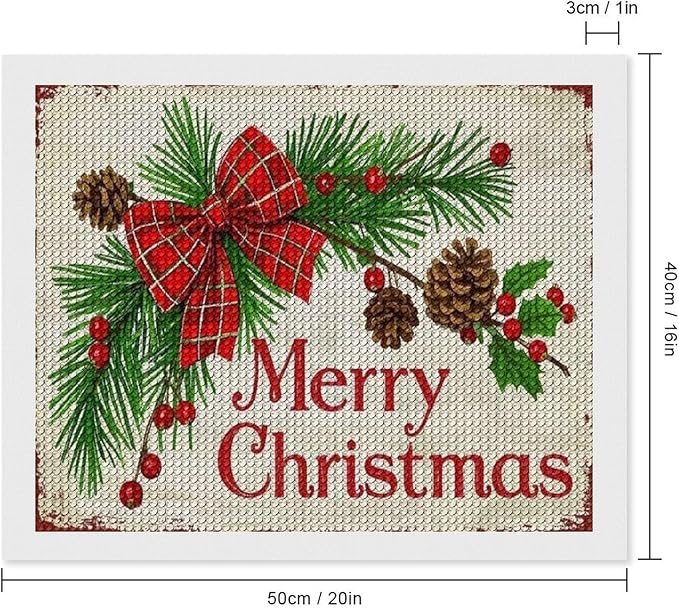 AIVKIEJK Diamond Painting Kits for Adults - Merry Christmas Holly, Pine Cones & Red Plaid Bow Painting DIY 5D Full Drill Diamond Dots Paintings with Diamonds Gem Art and Crafts Home Decor 16"x20"