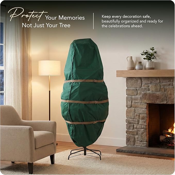 Covermates Keepsakes Upright Christmas Tree Storage Bag – Heavy-Duty Holiday Closet Cover Trees – Durable 300D Polyester with Cinch Straps & Zipper Access – Christmas Tree Bags Storage, Green