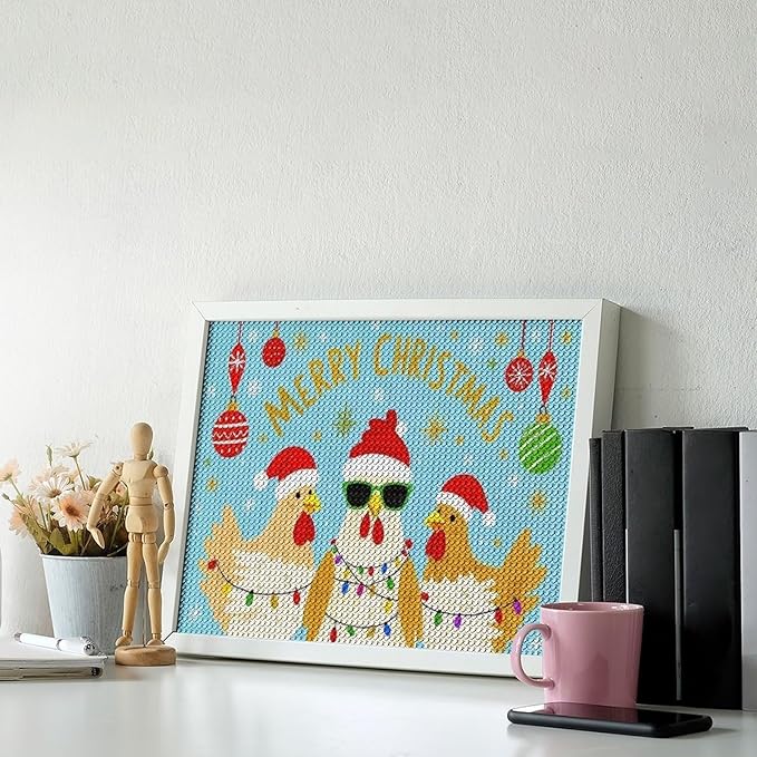 AIVKIEJK Diamond Painting Kits for Adults - Christmas Rooster Santa Hat & Fashion Glasses Painting DIY 5D Full Drill Diamond Dots Paintings with Diamonds Gem Art and Crafts Home Decor 12"x16"