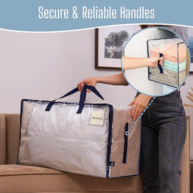 VENO 2 Pack Clear Extra Large Moving Bags & Storage Totes, Heavy Duty Organizer with Reinforced Handles & Strong Zippers for Clothes, College Dorm Essentials, Moving Supplies