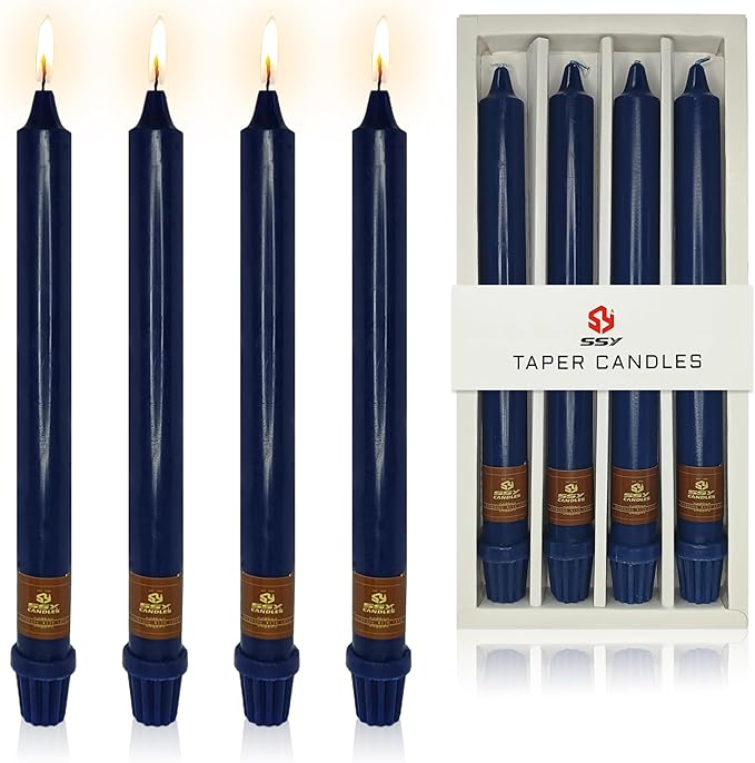 Navy Taper Candle 10 Inch Long Candlesticks Unscented Dripless Tapered Candle Set for Home Decor Wedding Party Dinner Candles, 4 Pack