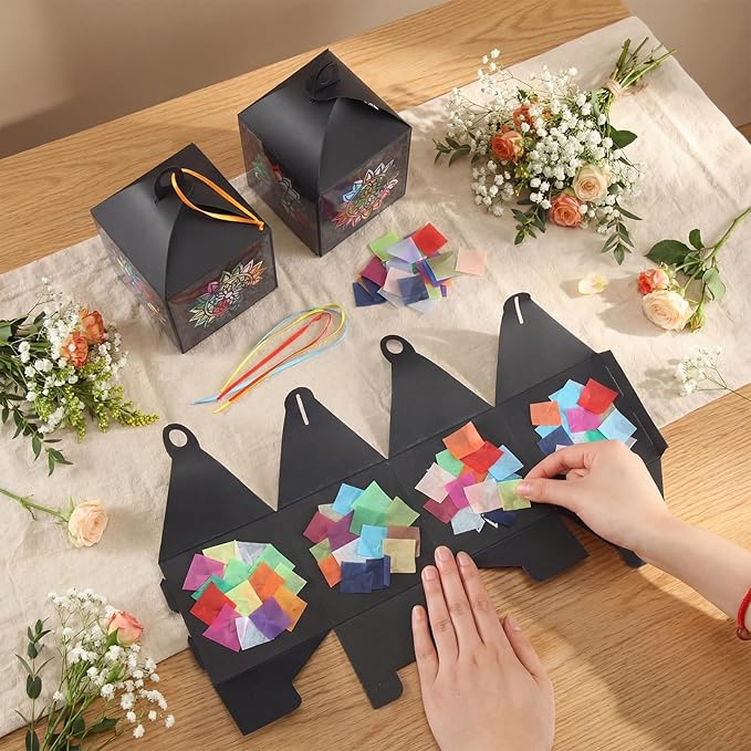 Simgoing 24 Sets Mandala Crafts with LED Candle Light Mandala Flower Tissue Paper Crafts Kits DIY Your Own Suncatchers Lanterns Hanging for Home Birthday Party Decoration Gifts Art Activities