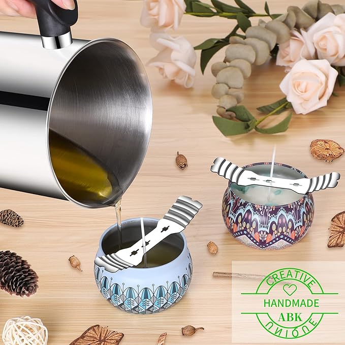 Candle Making Pouring Pot, 1800ml/60oz Double Boiler Wax Melting Pot, 304 Stainless Steel Candle Making Pitcher with Heat-Resistant Handle and Dripless Pouring Spout Design,1Pc Spoon