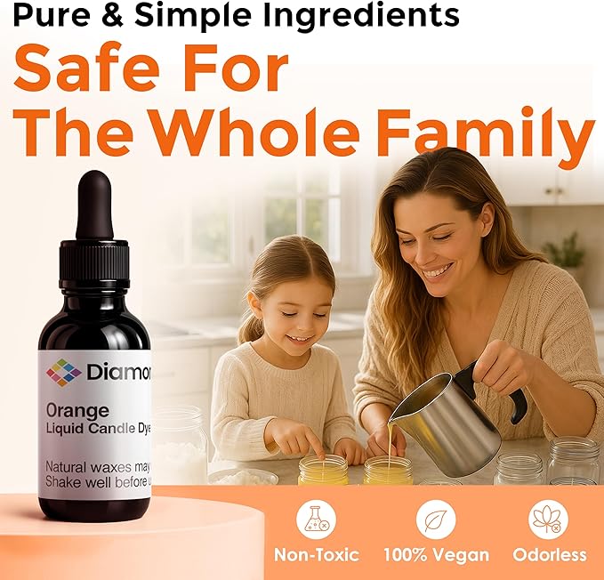 Orange Liquid Candle Dye (.25 oz) - Made in the USA - Safe and Easy to Use - Pure and Simple Ingredients - Candle Making Supplies for Soy, Paraffin, Palm or Gel Wax - 10 Vibrant Colors to Choose from