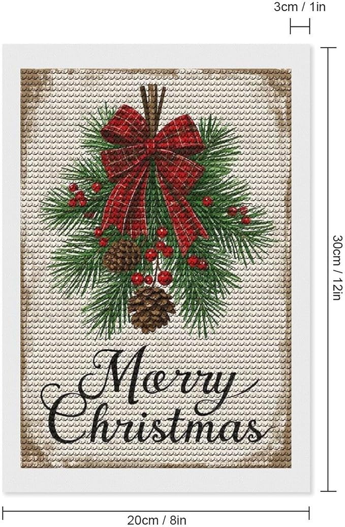 AIVKIEJK Diamond Painting Kits for Adults - Merry Christmas Holly, Pine Cones & Red Plaid Bow Painting DIY 5D Full Drill Diamond Dots Paintings with Diamonds Gem Art and Crafts Home Decor 8"x12"