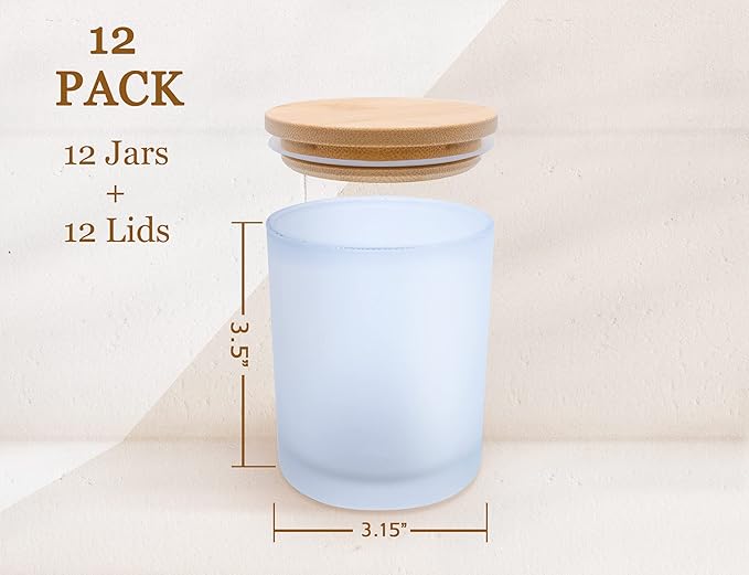 12 Pack Glass Candle Jars for Making Candles, 10 OZ Empty Candle Tins with Lids, Bulk Candle Containers - Dishwasher Safe, Frosted