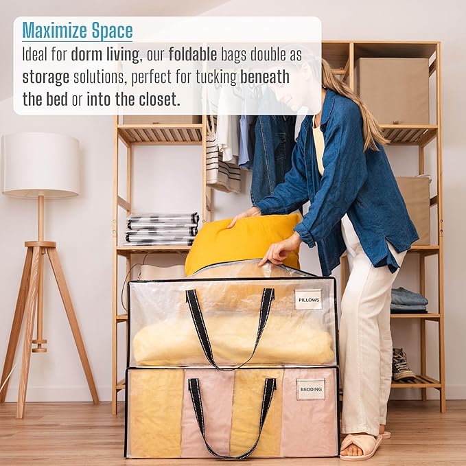 VENO 10 Pack Heavy Duty Moving Bags, Christmas Storage Bins with Lids, Clear Design, Alternative to Moving Boxes, Storage Bags for Clothes, Blankets, Comforters, Pillows, Camping (Clear, 10 Pack)