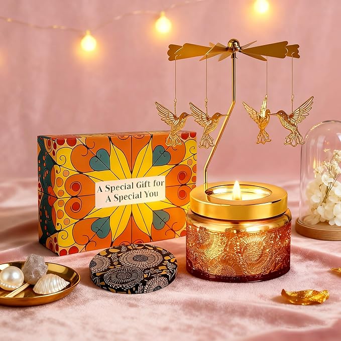 Candle Gifts for Women, Mom, Wife, Girlfriend, Sister, Her, Female Friends, Gifts for Women Birthday Unique, Mothers Day Gift, Anniversary Rotating Candles Gift for Woman (Hummingbird)