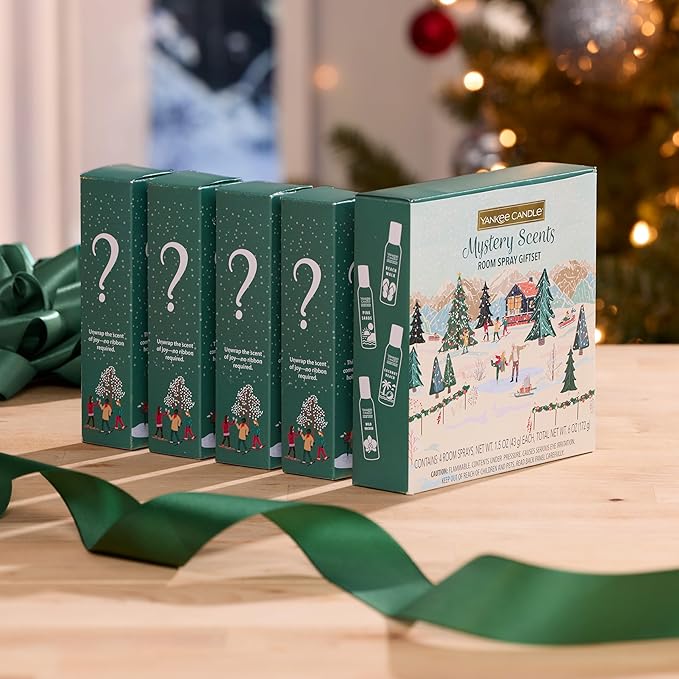Yankee Candle Room Spray Mystery Box – 4 Pack Assorted Scents – Long Lasting Home & Car Air Freshener, Odor Eliminator, Room Deodorizer, 1.5 oz Each (4 Sprays Total)