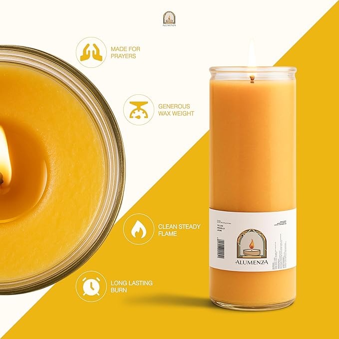3 Pack Yellow 7 Day Candles in Glass Jar – Paraffin Wax, Clean Burning Unscented | Large & Tall Devotional Prayer Pillar Candles for Home, Memorial, Spells, Long Lasting