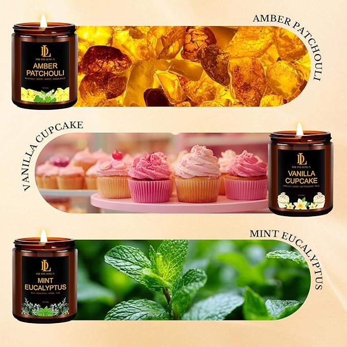6 Pack Candles for Home Scented, Candles Gifts for Women Men, 42oz Soy Candle Set, Scents of Roses/Lemon Lavender/Vanilla Cupcake/Amber Patchouli/Lilac Blossoms/Mint Eucalyptus