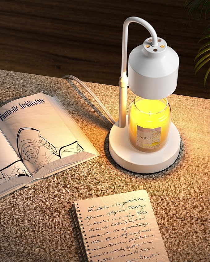LISUNAR Electric Candle Warmer Lamp White, Candle Lamp Warmer with Timer, Wax Warmer Lamp for Jar Candles, Adjustable Height Candle Light Warmer with 2 Bulbs
