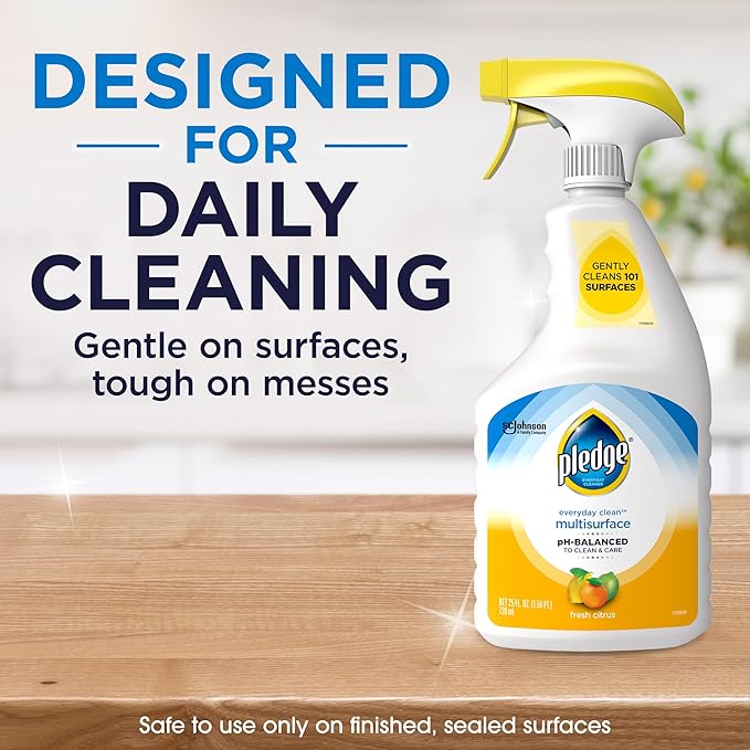 Pledge pH-Balanced Multisurface Cleaner Spray for Everyday Care, Fresh Citrus Scent, 25oz (Pack of 3)