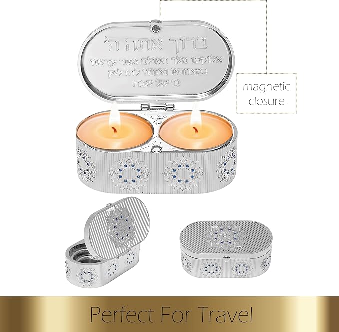 Beautiful Candle Holders that Will Enhance Your Home Décor for Jewish Shabbat or Holidays,A Wonderful Gift for Mother's Day -with Deluxe Engraved Design. (Hoshen Stones)