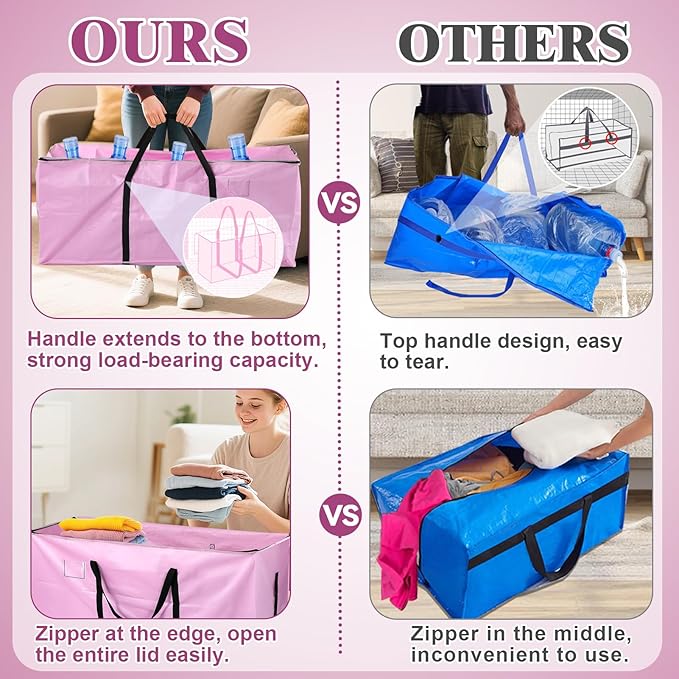 66 Gallon Extra Large Moving Bags - Heavy Duty Storage Bags with Zipper & Strong Handles, Pink Packing Bag for Moving, Storage, Travel and Camping, College Dorm & Home Supplies, 1 Pcs