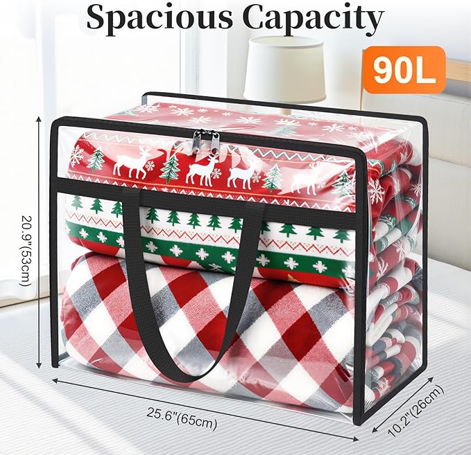 SpaceTrove Clear Clothes Storage Bags, 8 Pack Closet Organizers and Under Bed Storage Containers, Foldable Moving Bags with Zippers for Comforter, Blanket, Bedding, Duvet, PVC Packing Bags 90L