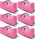 VELVETSURE 6 Pack Heavy Duty Large Moving Bags W/Backpack Straps - Strong Handles & Zippers, Storage Totes For Space Saving, Fold Flat, Alternative to Moving Box and Storage Bin, Pink