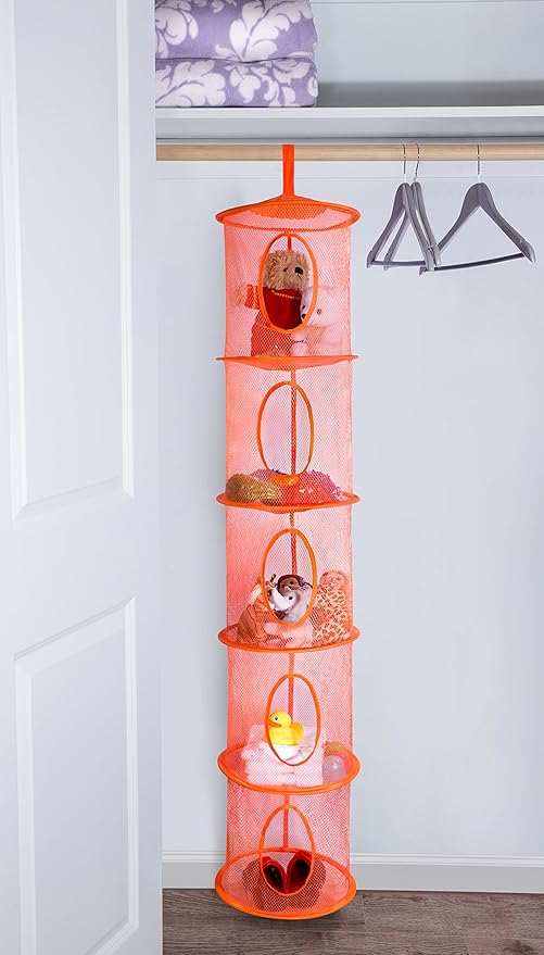 Handy Laundry 5-Shelf Storage Organizer - 12" X 59" - Hang in Your Children's Room or Closet - Fun Way to Organize Kids Toys or Store Gloves, Hats and Mittens - Attaches Easily to Any Rod (Orange)
