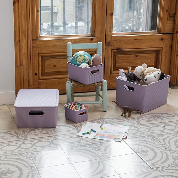 Superio Ribbed Collection - Decorative Plastic Basket Open Home Storage Bins Organizer, Large Lilac Purple (6 Pack) Container Boxes for Organizing Closet Storage Bins for Shelves 15 Liter/16 Quart